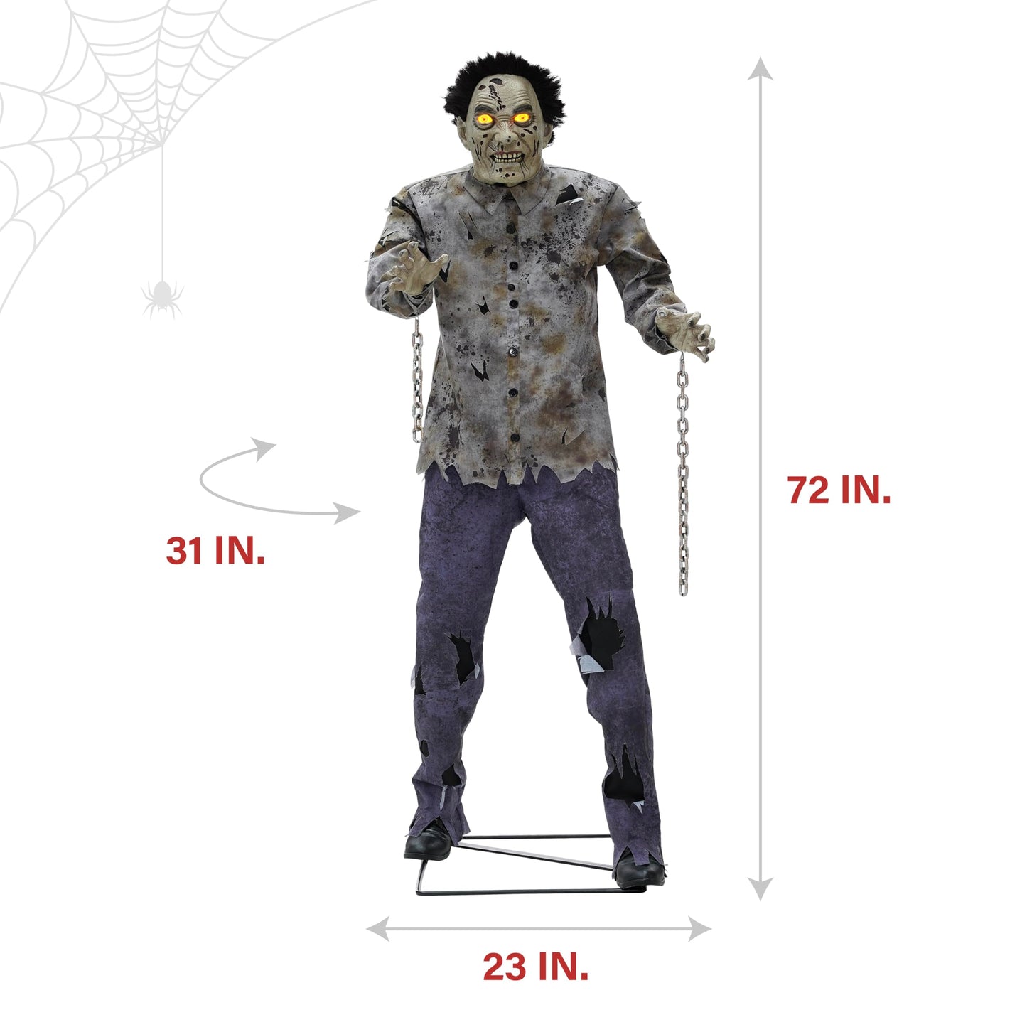 Haunted Hill Farm Motion-Activated 6-Ft. Tall Guard Zombie, Plug-in Scare Prop Animatronic with Spooky Sound Effects and Lights for Indoor or Covered Outdoor Creepy Halloween Decoration