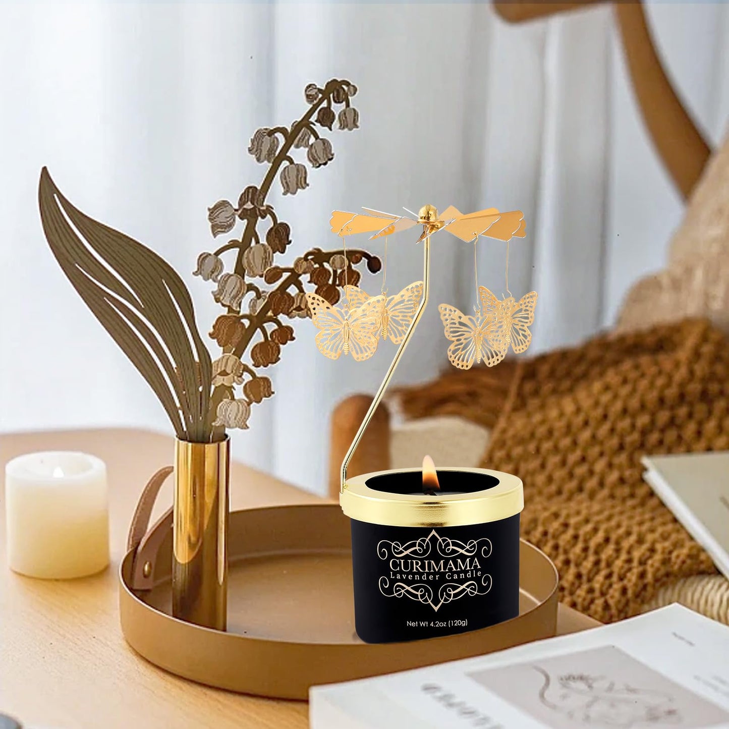 Gifts for Women Birthday Unique, Butterfly Gift for Mom, Rotating Candles Gift for Best Friend, Lavender Candle Presents for Sister, Mom Birthday Gifts from Daughter