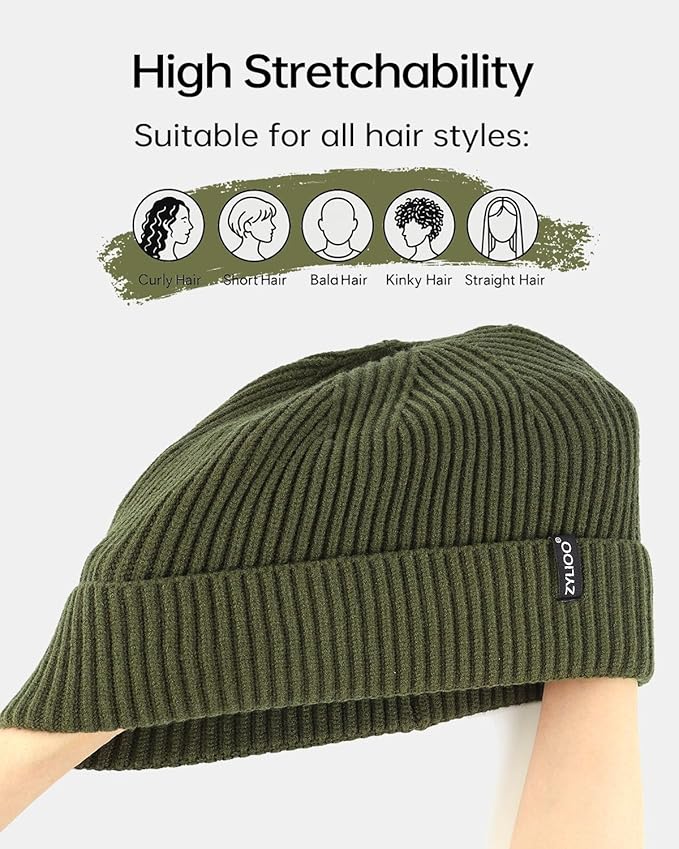 Zylioo Oversize Beanie Hats, XXL Big Size Ribbed Knit Cuffed Winter Hat for Cold Weather, Warm Skull Watch Cap