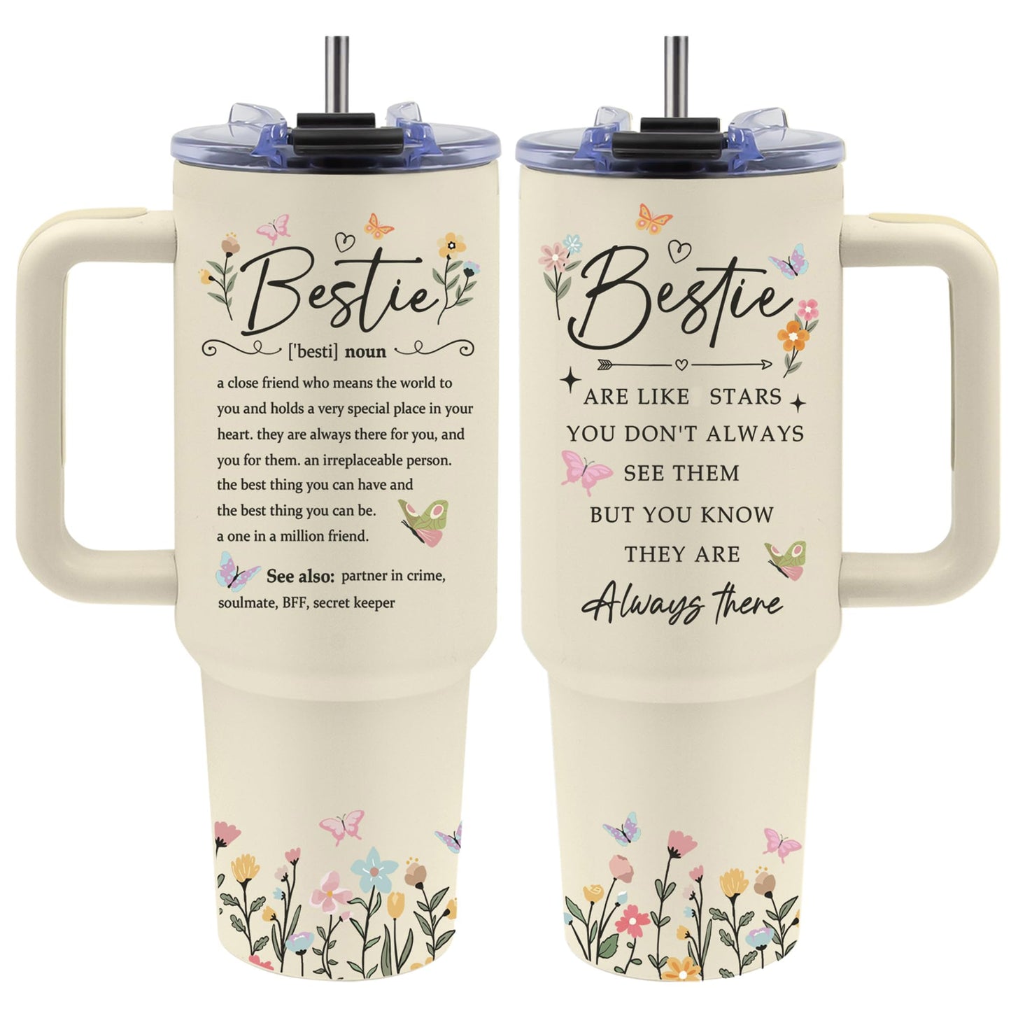 Vprontse Best Friend Tumbler with Handle 40oz - Bestie Gifts for Women, Bestie Cups Tumbler, Birthday Gifts for Best Friend Woman, Friendship Gift for Women Birthday, Christmas