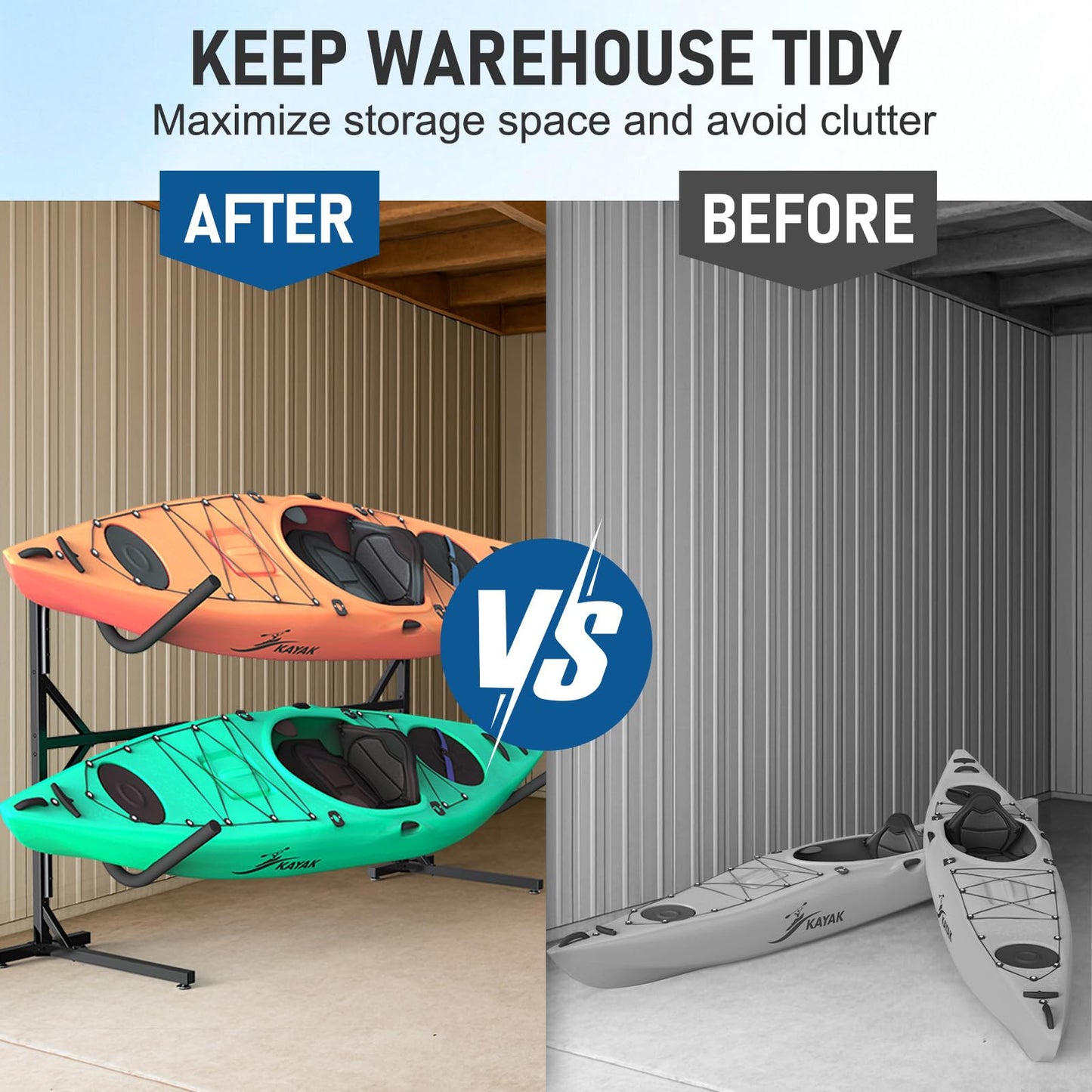 Freestanding Kayak Storage Rack, Kayak Racks for Outdoor Storage, Heavy Duty Adjustable Kayak Paddle Holder Stand for Kayak, Paddle Board, SUP, Surfboard