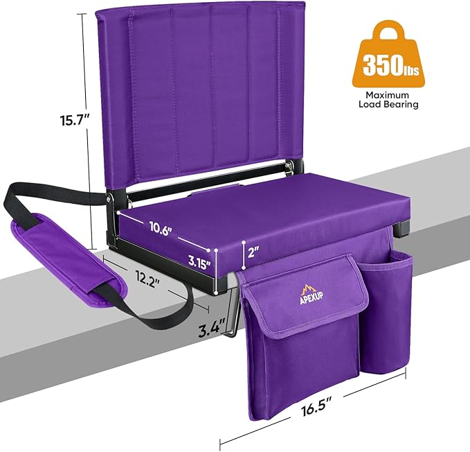 APEXUP Stadium Seats with Back Support, Portable Bleacher Seat with Large Pocket and Cup Holder, Wide Stadium Chair for Sports Events and Concerts