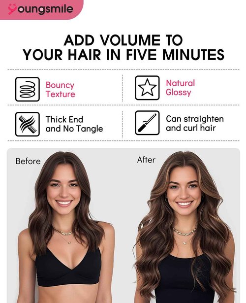 Youngsmile Balayage Clip in Hair Extensions Human Hair 14 Inch Real Human Hair Extensions Clip in Darkest Brown Fading to Brown With Ash Blond 7 Pcs 140 Gram (7C#2/6/18-14Inch)