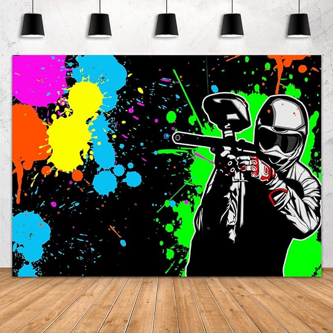 Shooting Game Backdrop FHZON 5x3ft Mess Splatter Art Party Colorful Graffiti Background for Photograph Theme Party Gaming ...