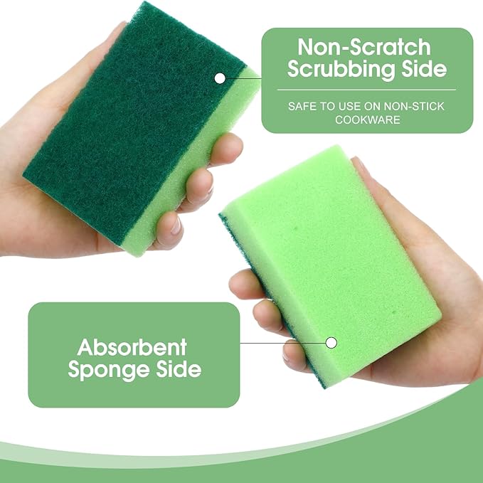 Tioncy 100 Pcs Individually Wrapped Sponges Kitchen Green Bulk Dish Non Scratch Scrub Sponges Dual Sided Cleaning Dish Scrubber for Washing Dishes, Pots, Pans, Sinks, Stoves, Appliances, Car, Bike