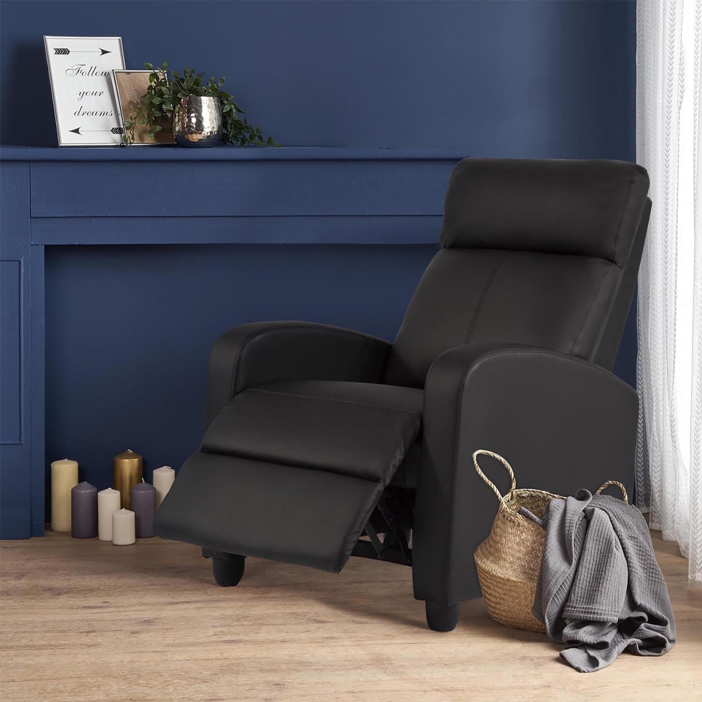 24/7 Shop at Home Esplanade Modern Faux Leather Reclining Chair with Massage, Comfortable Backrest for Living Room, Black