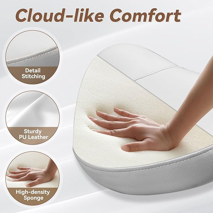 Saddle Stool with Wheels Ergonomic - Thick Wide Saddle Cushion, Healthy Posture No Pain, Easy to Adjust, Smooth Rolling No Creaky Noises, Rolling Swivel Saddle Stool Chair for Salon Massage (White)