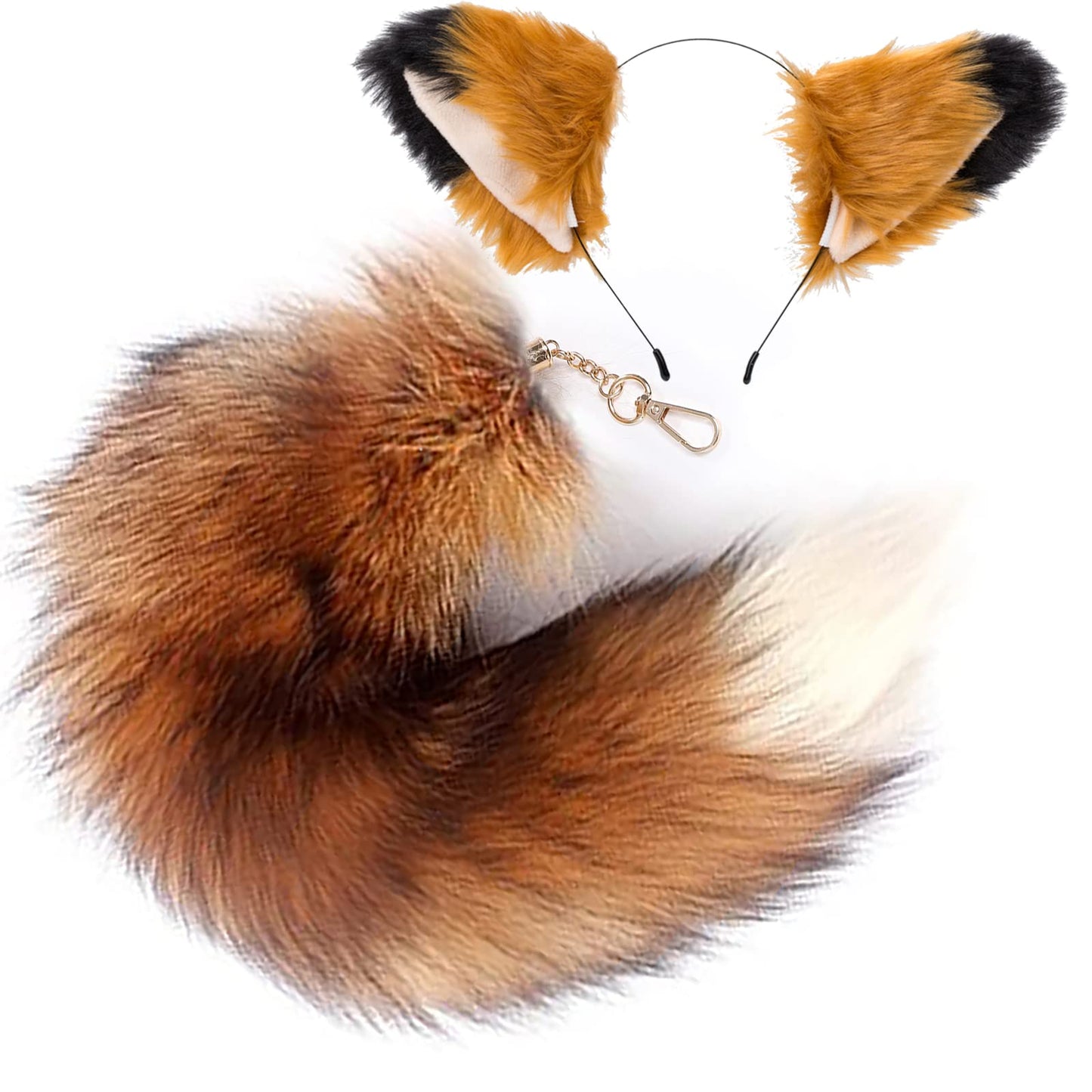 YXCFEWD Kids Fluffy Fox Ears and Tail Set - Cosplay Party Costume with Fox Tail Keychain - Halloween