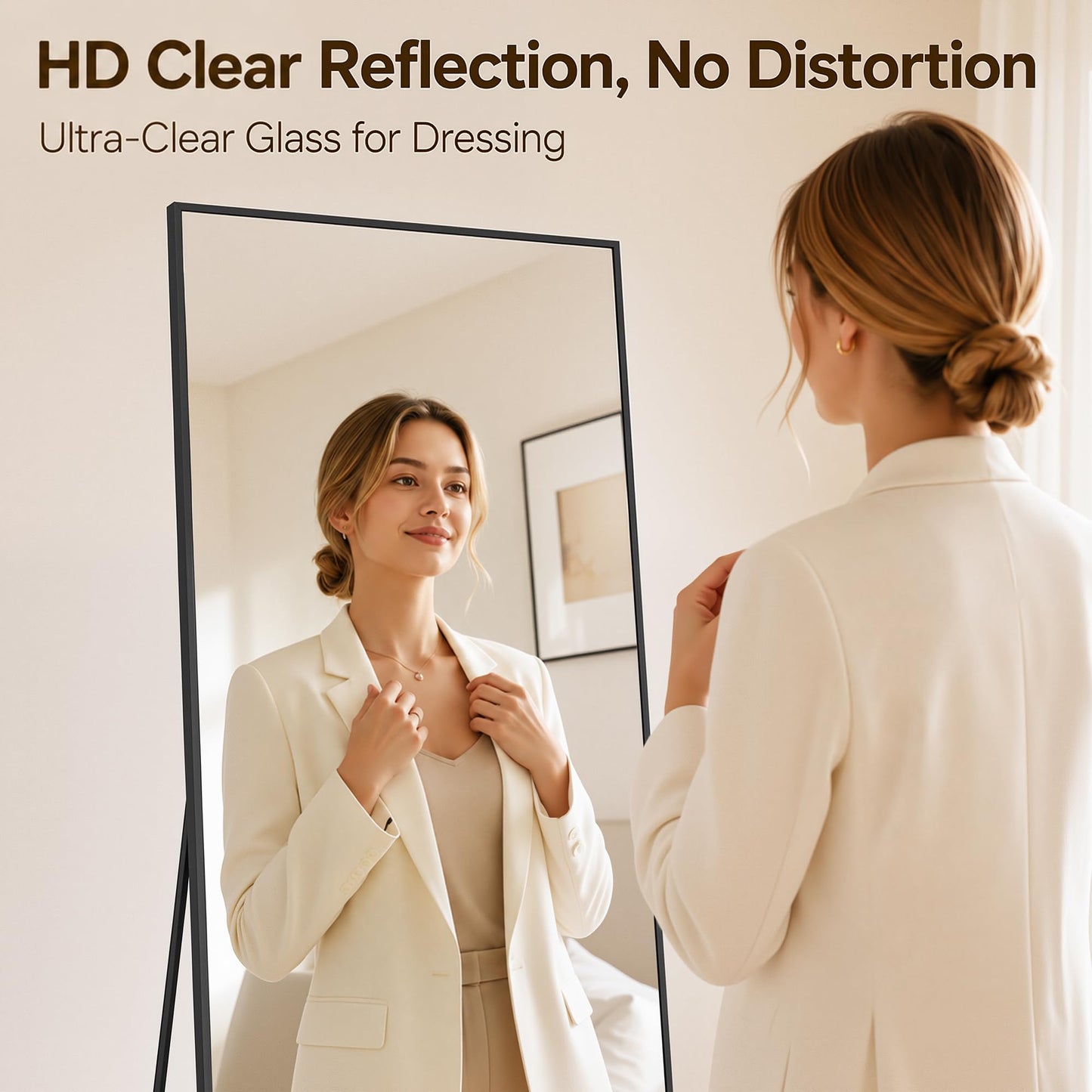 Antok Full Length Mirror, 71"x28" Floor Mirror with Stand, Hanging Mounted Mirrors for Bedroom, Living Room, Cloakroom, Dining Room, Black, Rect