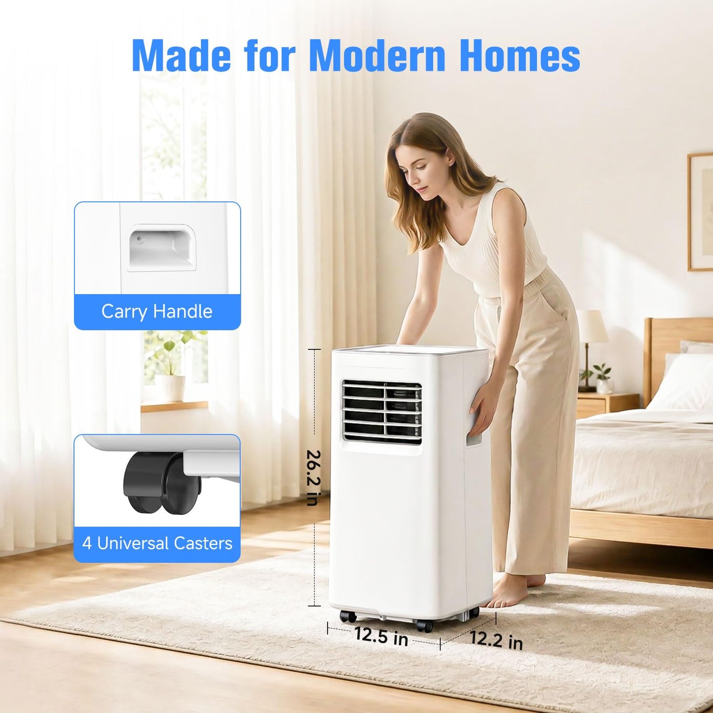 Portable Air Conditioners, 3-in-1 8500 BTU Cooling Unit with Fan & Dehumidifier for Room, Quiet Operation, Cools up to 450 sq.ft, Complete Window Installation Kit for Home Office
