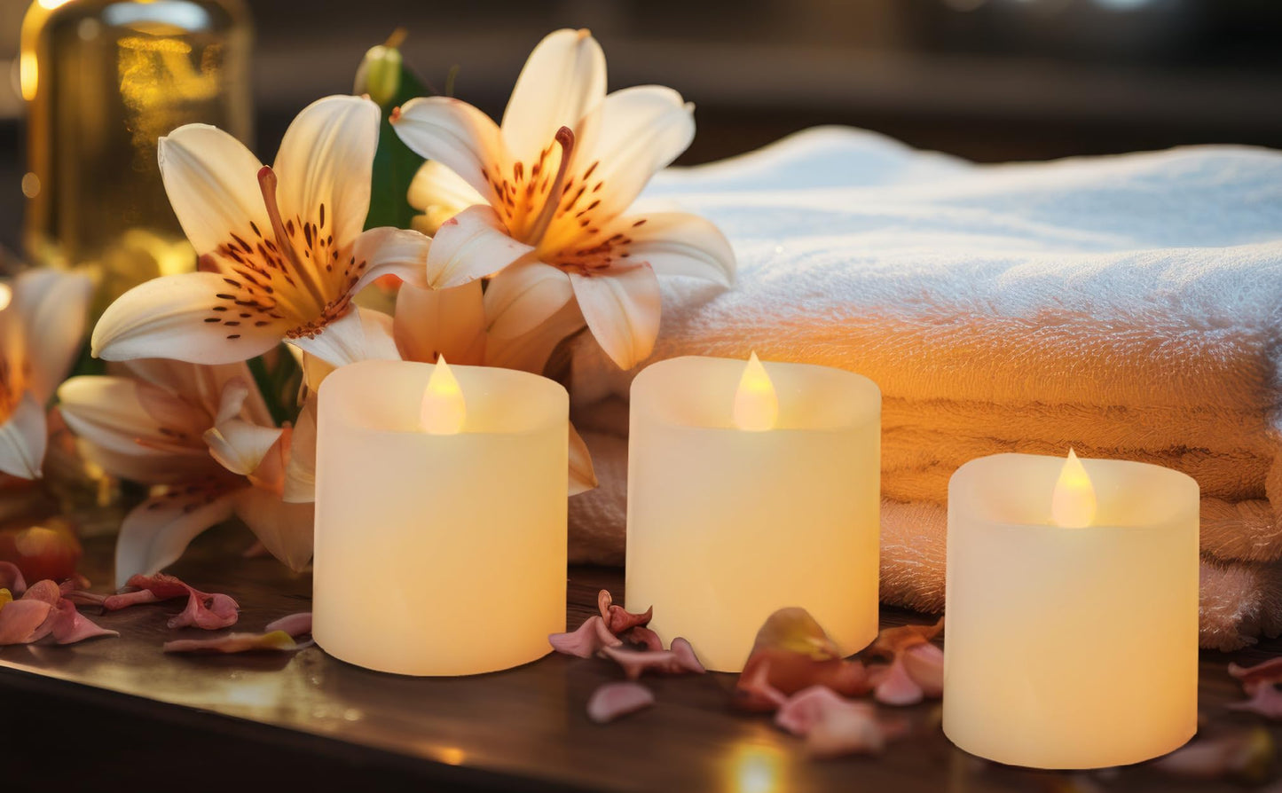 3X3 Flickering Flameless Candles Set Of 3,3 Inch Real Wax Led 600 Hours Battery Candles With Timer Remote,Control For Wedding Pa