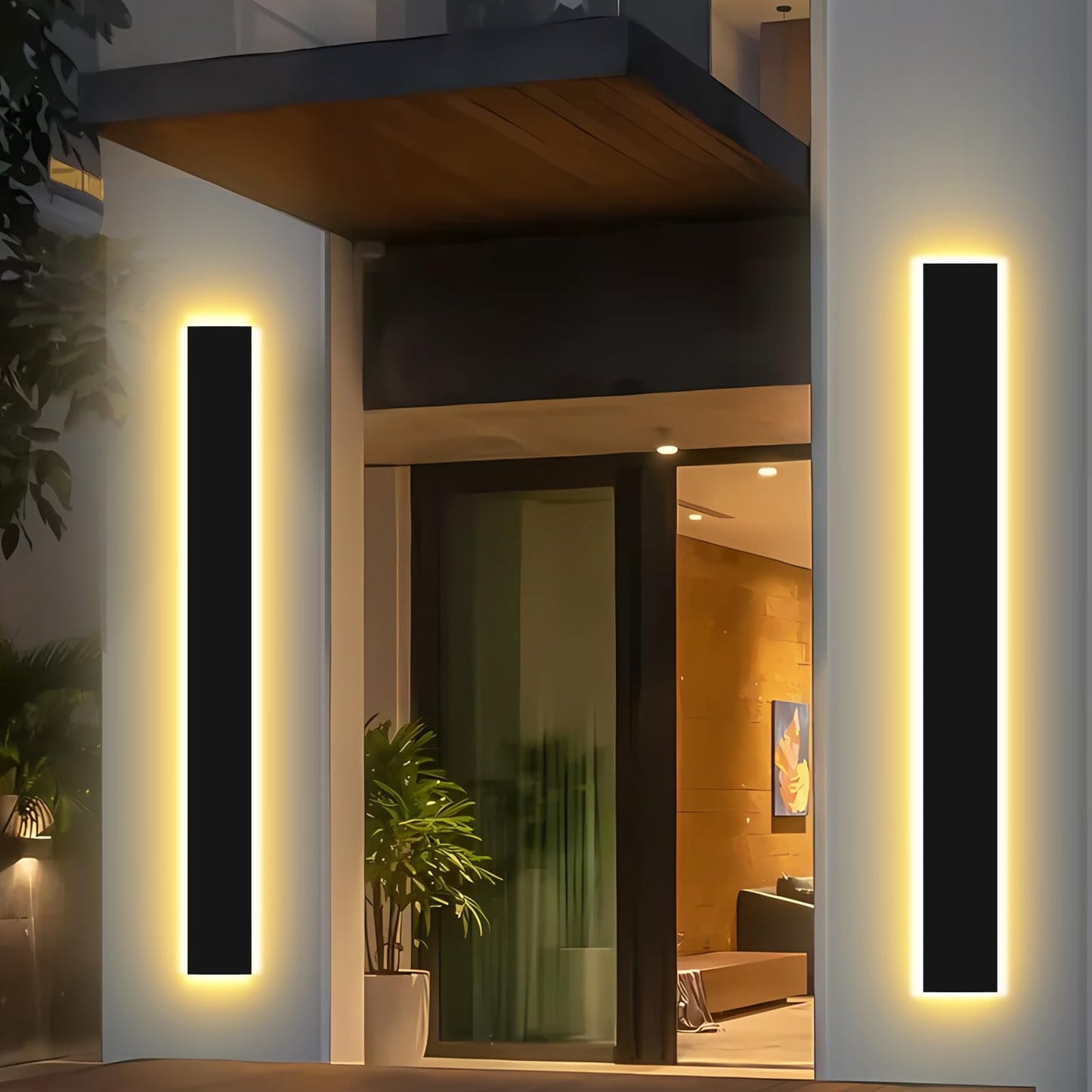 pedforn 2pcs 31in Modern Outdoor Wall Light, IP65 Waterproof Outdoor Wall Sconce, 3000K-6000K Dimmable LED Black Garage Lights, Exterior Wall Lighting, Anti-Rust Linear Long Wall Light