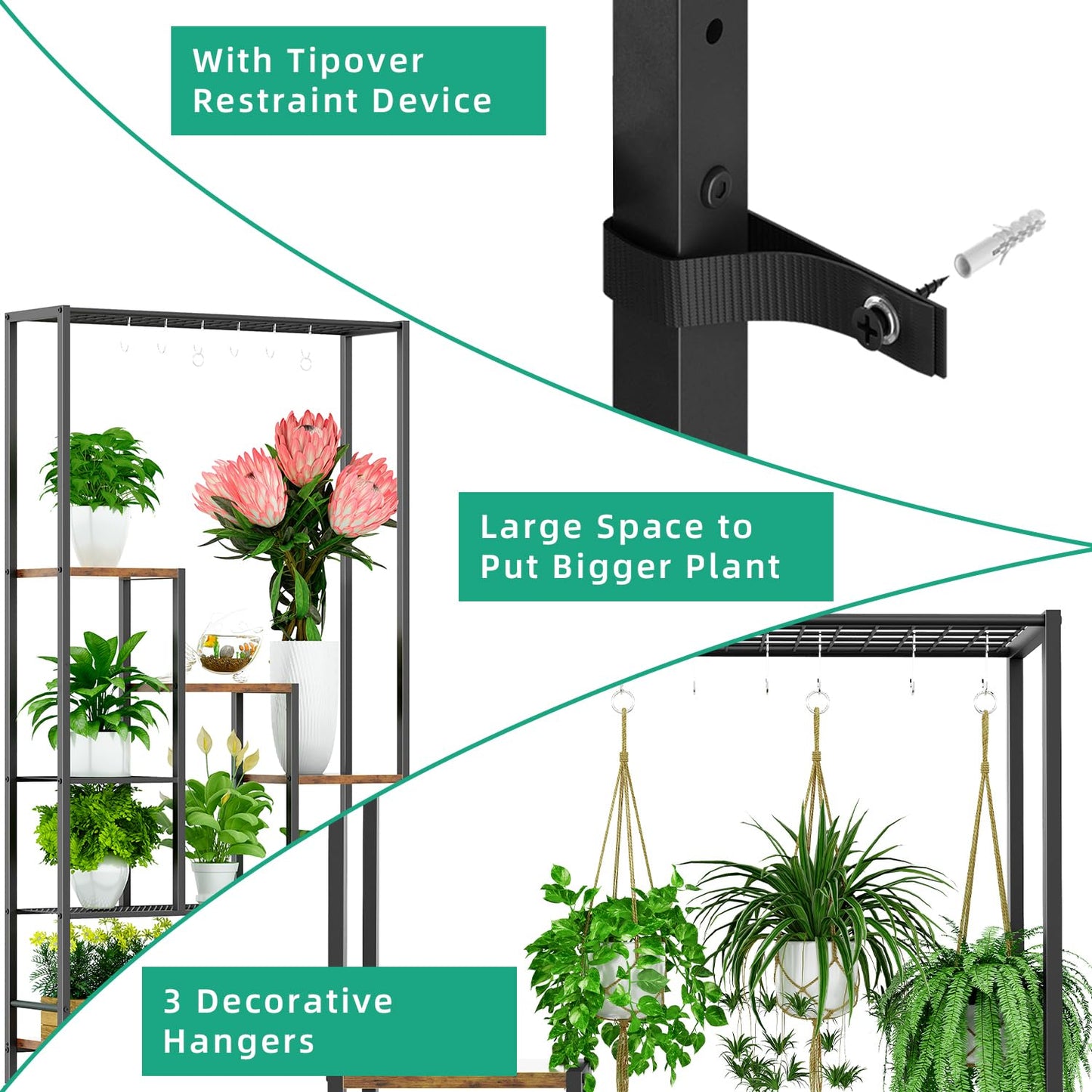 Plant Stand Indoor with Grow Lights - 7-Tier Metal Wooden Plant Shelf Indoor, 67.7" Tall Plant stand, Corner Plant Stand for Living Room, Balcony, Patio & Corner (Rustic Brown)