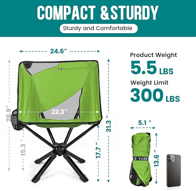 TCEK Adjustable Portable Camping Chair RiseLite Lightweight Compact Folding Chair for Adults, Collapsible Camp Chairs That Folds Up Small, Easy Carry for Travel, Outdoor, Sports, Backpacking, Hiking
