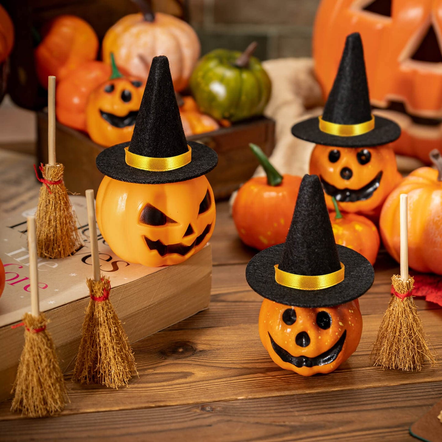 ZHWKMYP 14Pcs Mini Witch Hat, Small Black Witch Hats for Crafts Halloween Party Decor