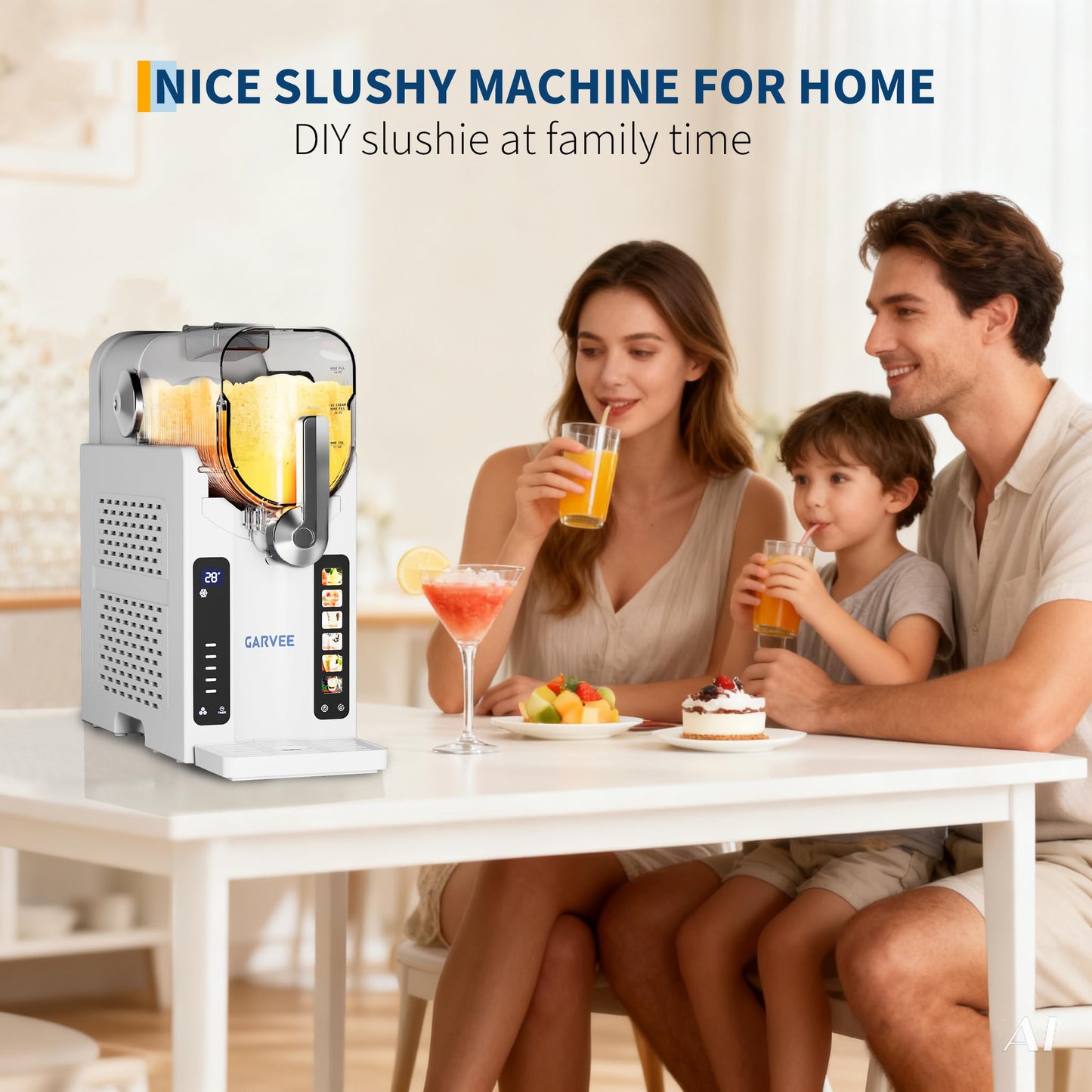 Garvee Slushie Machine for Home - 70 oz Ice-Free Frozen Drink Maker, Self-Cleaning Function with 6 Preset Programs for Margaritas, Frappés, Milkshakes, White