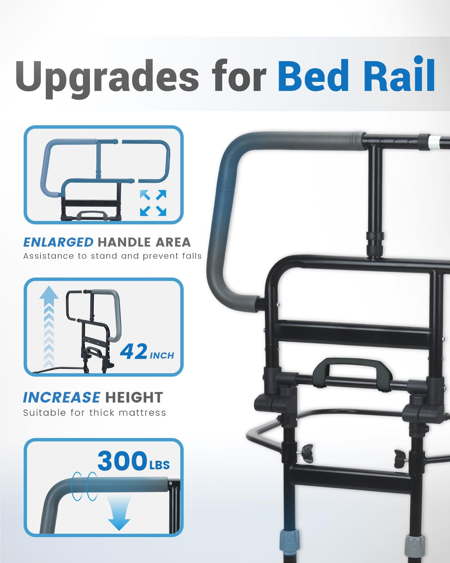 Sangohe Bed Rail for Elderly, Extra Large Heavy Duty Bed Rail for Senior, Foldable Bed Rails, Safety Bed Rails for Elderly Adults Getting in & Out of Bed, 504G