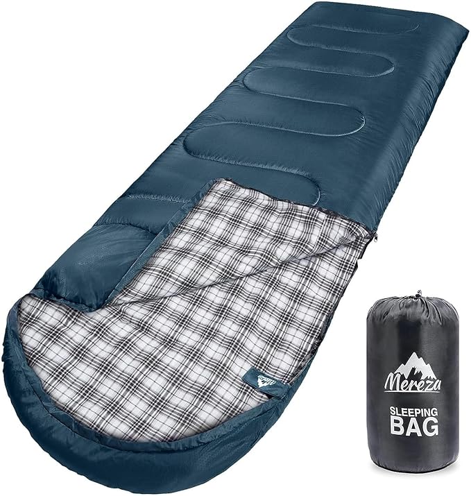 MEREZA Flannel Sleeping Bag for Adults XL, Large Wide Sleeping Bags for Camping Mens Warm Cotton Sleeping Bag 4 Season War...