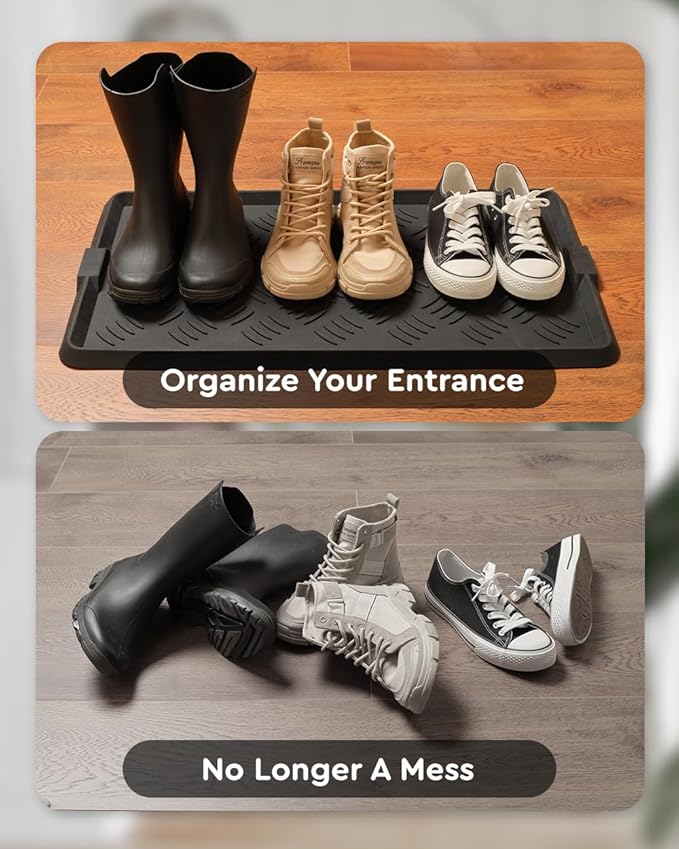 tchdio 2 Pack Rubber Boot Set, Non Slip Shoe Tray for Entryway, Multipurpose Boot Mat Tray, Durable Entryway Mud Mat for Front Door, 16x27.5 Inches
