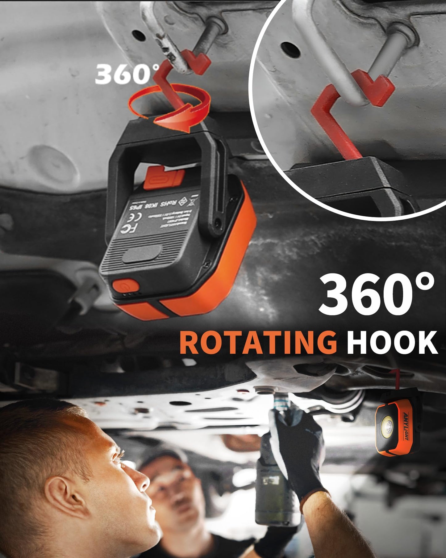 ANYLiGHT Work Light, Magnetic Rechargeable Light with 4 Modes & 150°Rotatable, 1200LM Waterproof Portable Light with 360° Rotating for Emergency Car Repair, Grill, Outdoor Work (1 PK Upgrade)
