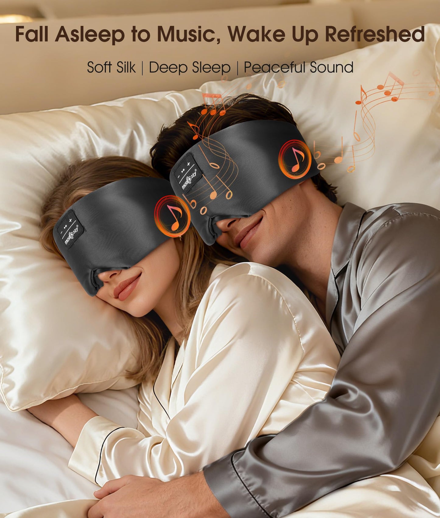 MUSICOZY 3D Silk Bluetooth Sleep Mask Headphones, Mulberry Silk Eye Mask with Ultra-Thin Wireless Speakers, Bluetooth 5.4 Sleeping Headphones for Side Sleepers, Music Sleep Mask Gifts for Men Women