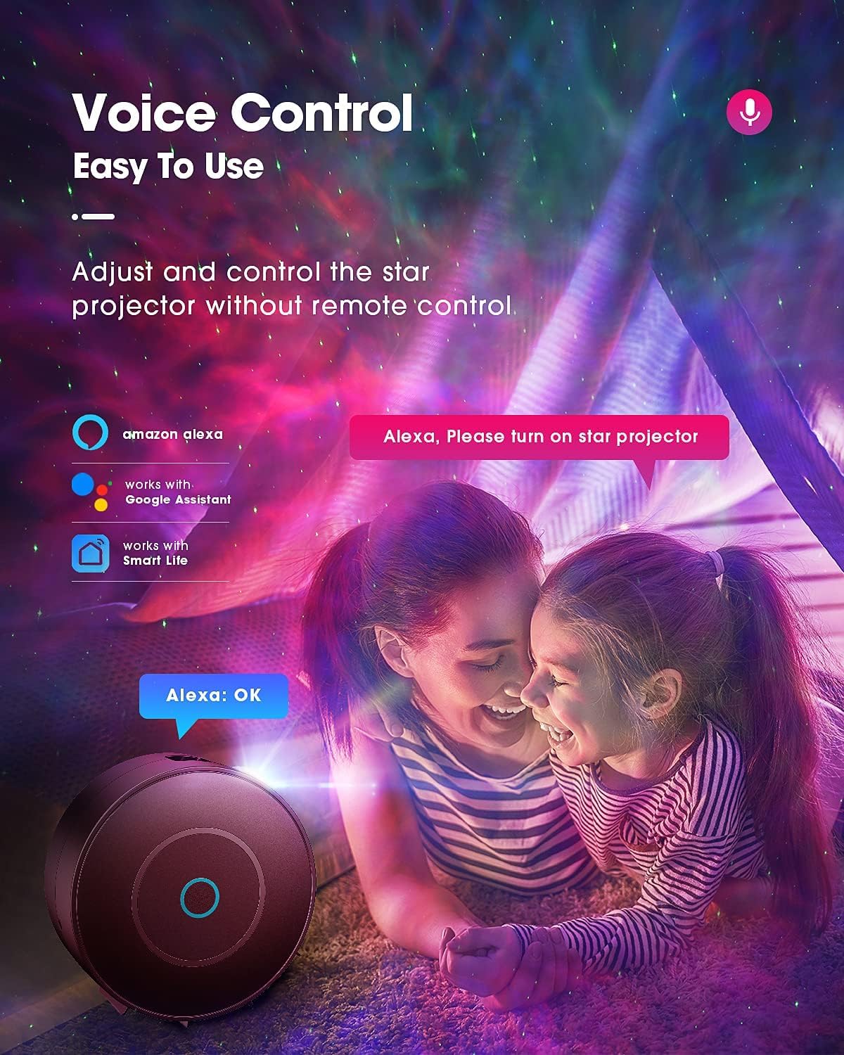 Smart Galaxy Star Projector, LED Nebula Ceiling Night Light with App & Voice Control, Perfect for Gaming Rooms, Bedrooms, Home Theater, and Camp Tent, Stunning Starry Sky Effect