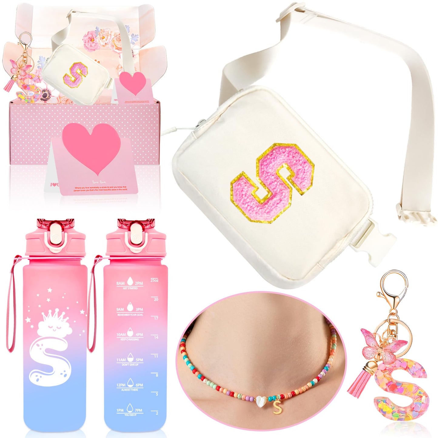 Awfrky Personalized Fanny Pack for Girls, Gift Sets for Teen Girls, Birthday Gifts for 4 5 6 7 8 9 10 11 12 13 Year Old Girl, Initial Crossbody Bag Belt Bag for Girl Kids (S)