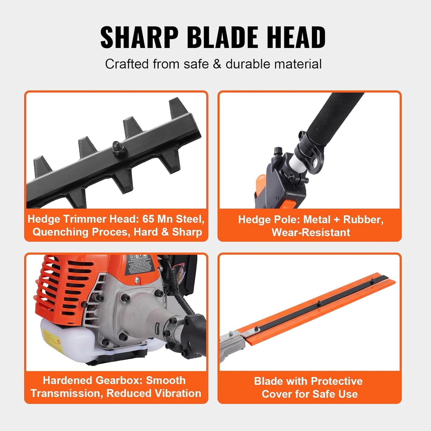 VEVOR 43cc 6-in-1 Multi-Functional Trimming Tool, Hedge Trimmer, Weed Eater, String Trimmer, Brush Cutter, Edger, Pole Saw Chainsaw Pruner with Extension Pole, w/EPA, CE and EMC Certification