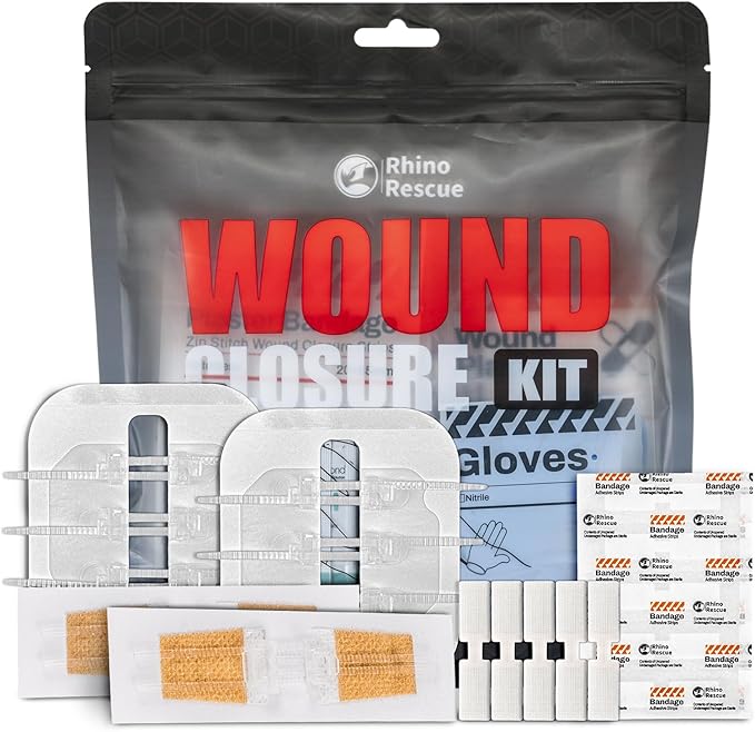 RHINO RESCUE Wound Closure Kit, 3 Types Butterfly Bandages with Bandages, Triple Antibiotic Ointment, Wound Closure Strip...
