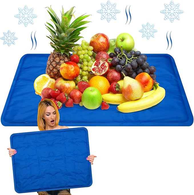 Reallnaive 2 Pcs Reusable Freezable Ice Mat for Buffet Table Chilled Serving Tray Party 19.69 x 15.75 Inches Charcuterie C...