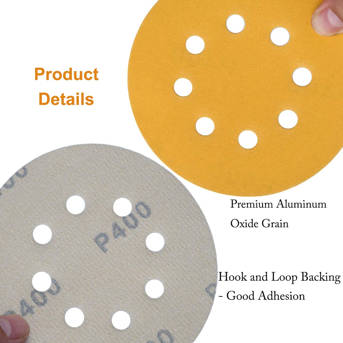 5-Inch 8-Hole Hook and Loop Sanding Discs 400-Grit Random Orbit Sandpaper, 100-Pack