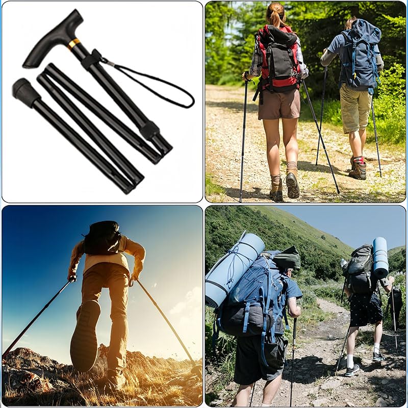 Foldable Hiking Poles, Aluminum Alloy Collapsible Outdoor Walking Sticks, Adjustable Lightweight Trekking Pole for Hiking,...