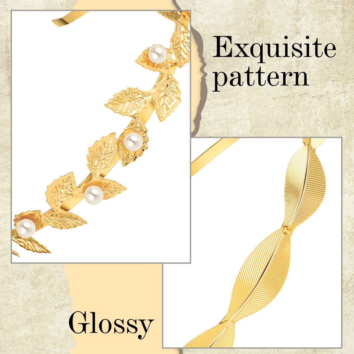Kacctyen 6 Pcs Gold Leaf Wedding Headbands Set Flower Faux Pearls Headband Golden Bridal Tiara Greek Queen Crown Headpiece Metal