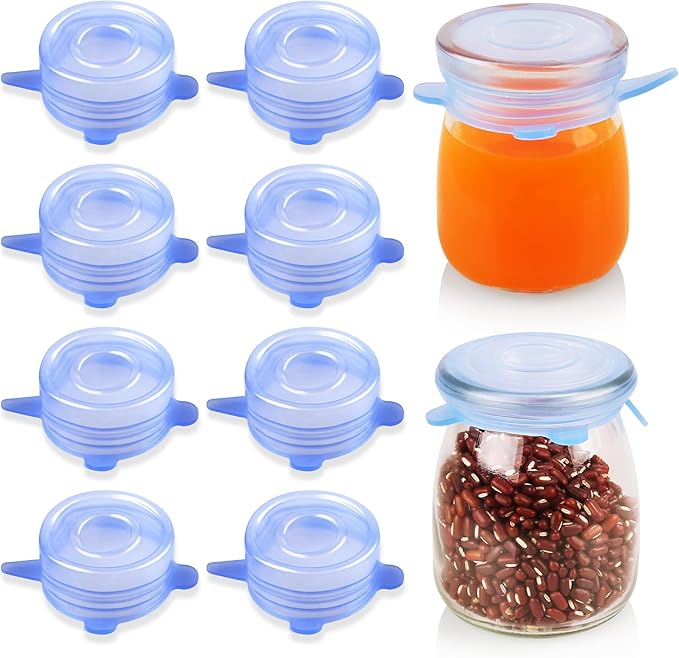 Extra Small Silicone Stretch Lids 2 Inch Reusable Silicone Jar Cover lids to Fit 2 Inch to 2.4 Inch Blue 8 pcs