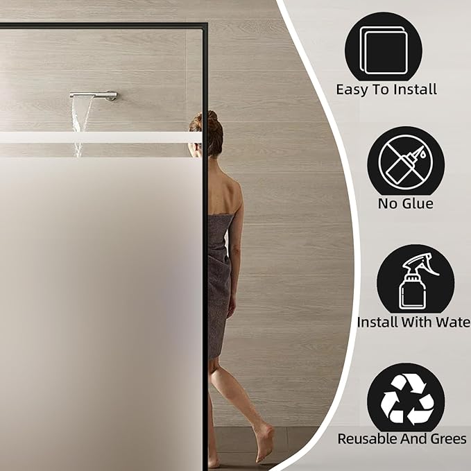 Frosted Glass Window Privacy Film Decorative, Bathroom Window Privacy Film for Glass Windows Cover, Static Cling, Removable, Reusable, Anti-UV, Heat Blocking, with Tools 17x157inch