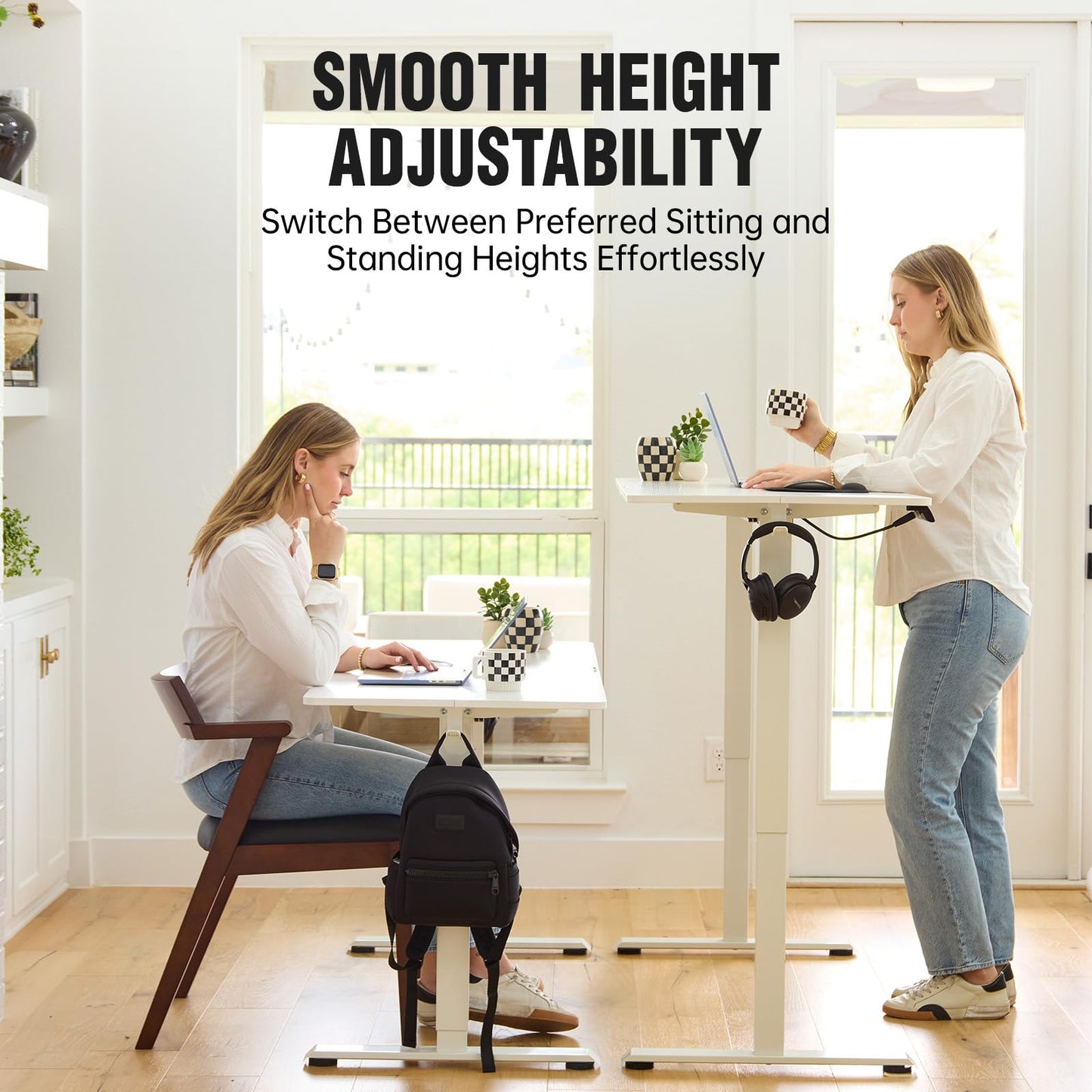 Veken 47.2 Inch Electric Standing Desk, Height Adjustable Sit Stand Up, Wood Desktop, Work Home Office Computer PC Desks, Gaming Writing Study Bedroom Rising Table, Tall Standup Workstation, White