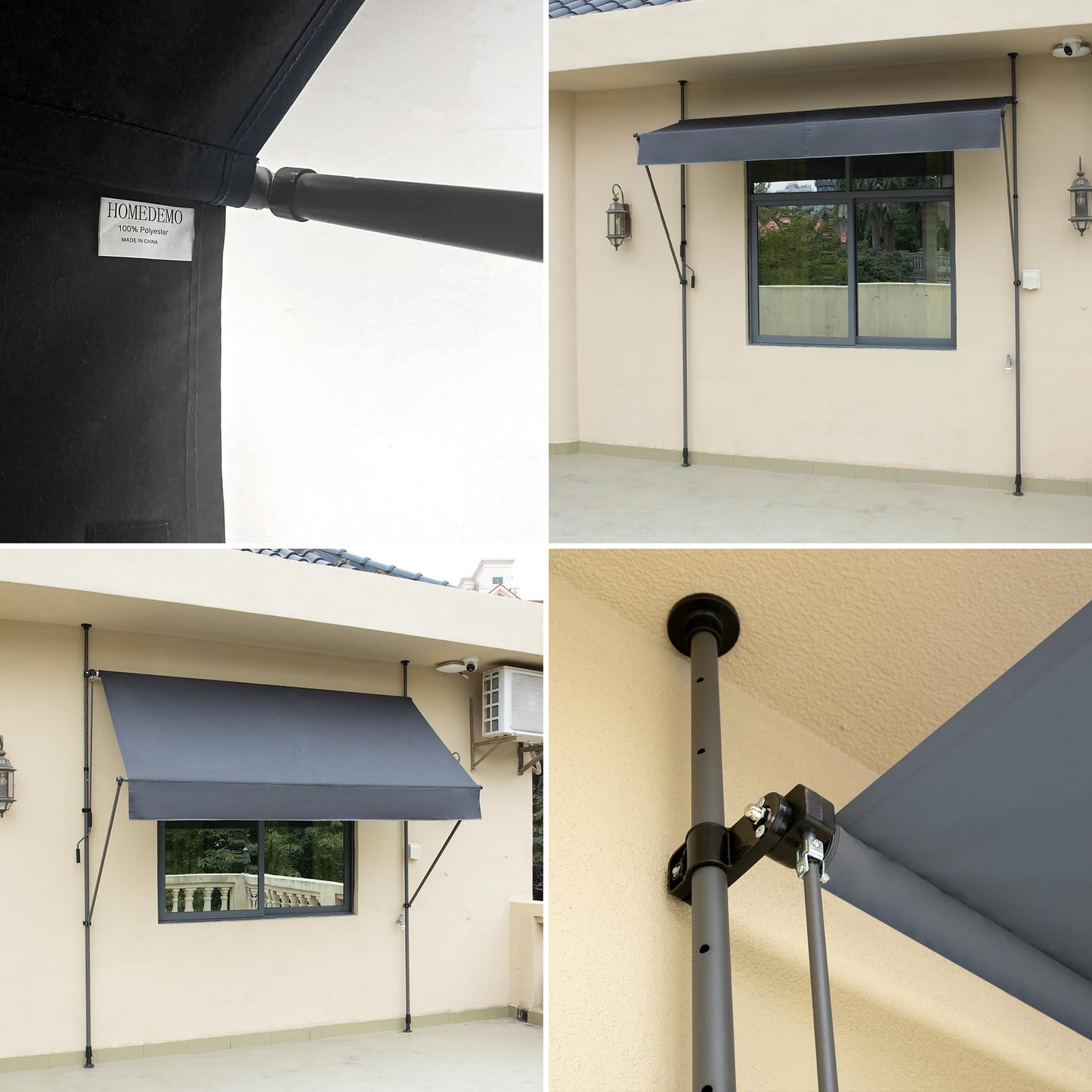 HOMEDEMO Manual Retractable Awning 79" W x 118" H,Side Bar 47-59in Patio Awning Retractable Outdoor Sunshade Shelter Height Adjustable Sunsetter Retractable Awning UV Protection for Backyard Garden