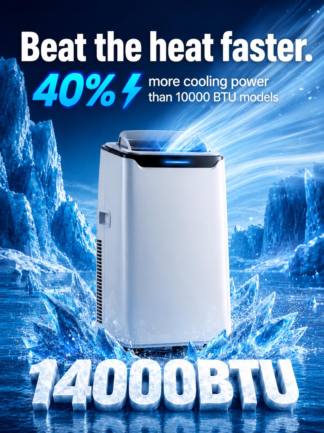 Portable Air Conditioner, 14000 BTU Fast Cooling for Large Rooms up to 700 Sq.Ft, 3-in-1 Energy Efficient Portable AC Unit with Upward Airflow, Sleep Mode, for Bedroom/Apartment/Living Room