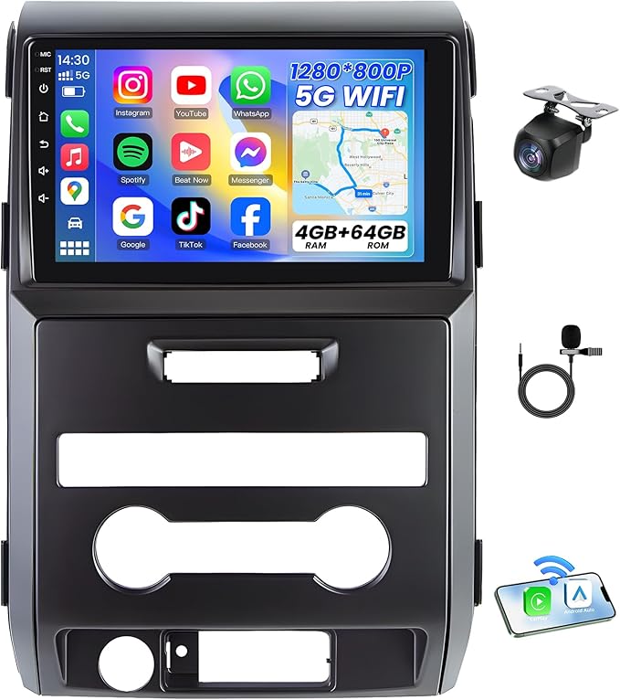 4G RAM 64G ROM Car Radio for Ford F150 2009-2014: Upgrade 9" 1280 * 800 HD Touchscreen Stereo - Wireless Carplay Android A...