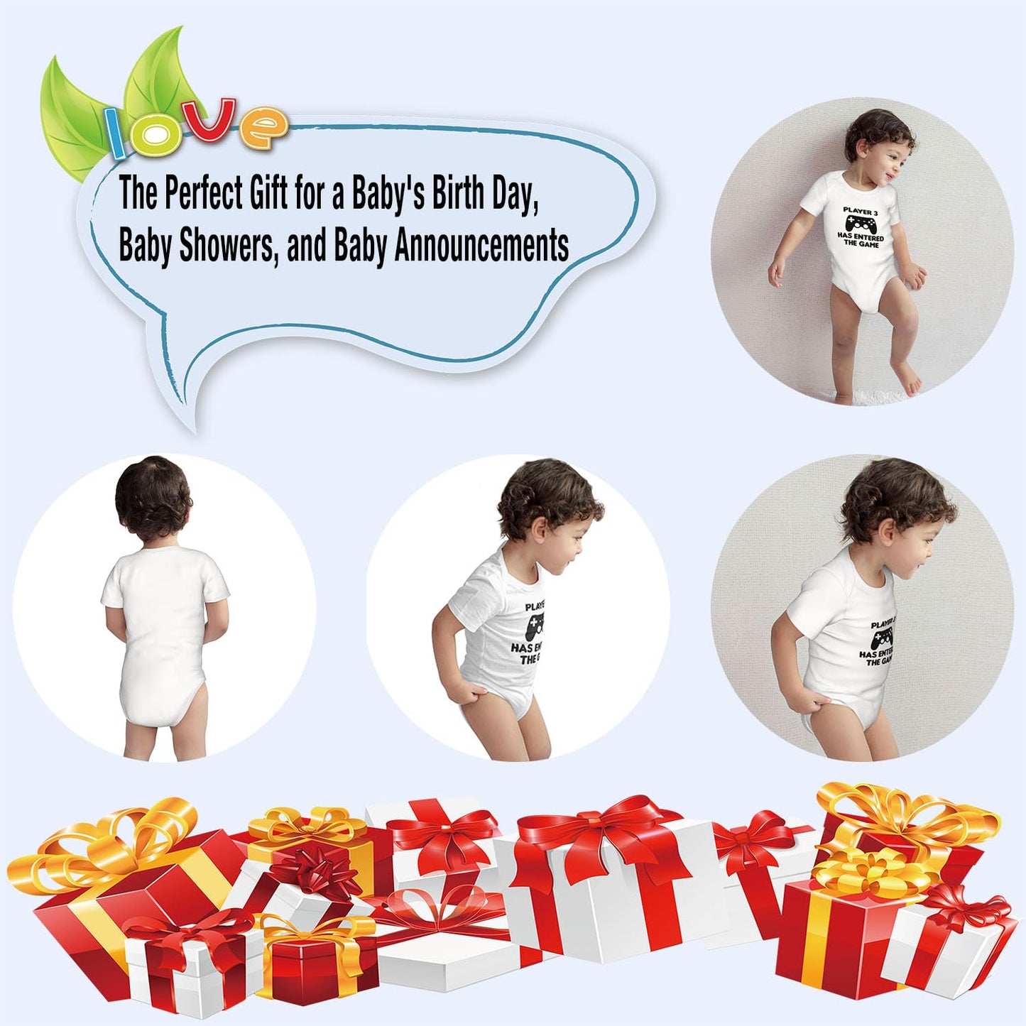 Player 3 Has Entered the Game Bodysuits, Gaming Gamer Baby Romper Short Sleeve Infant Toddler Outfits Jumpsuit, Newborn Gifts Baby Boys Girls Unisex (White, 0-3Months)