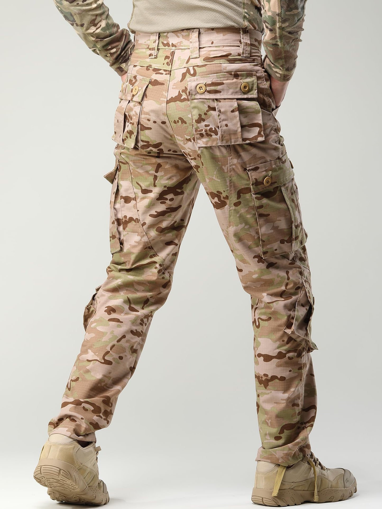 AKHIKING Men's Camo Cargo Work Pants Ripstop Lightweight Wild Army Military BDU Outdoor Trousers with 8 Pocktets (No Belt) 28