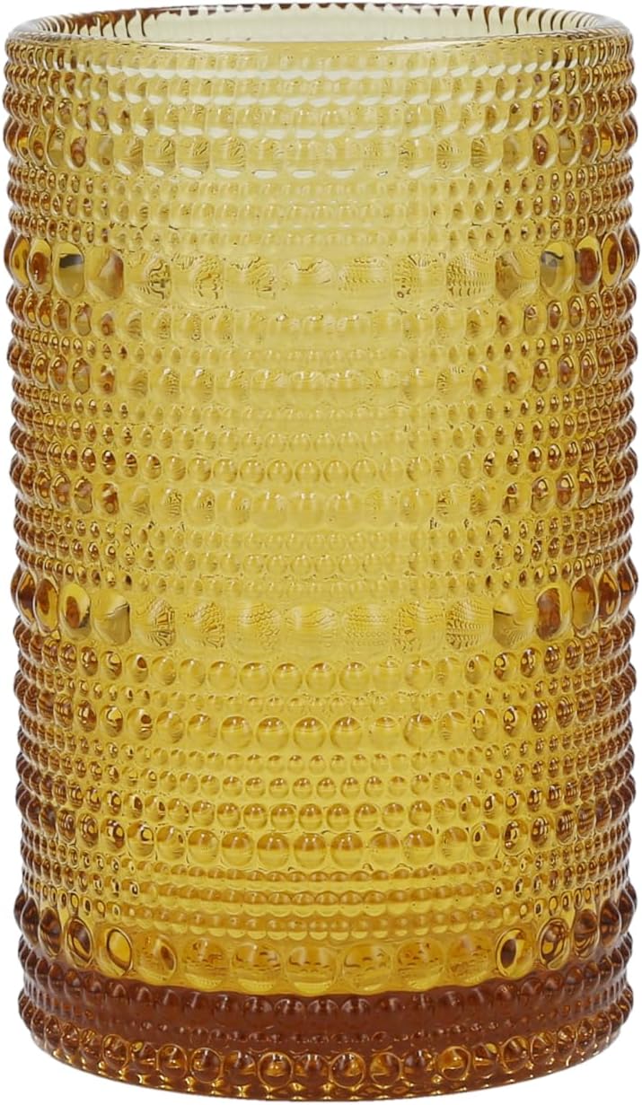 Fortessa Jupiter Beaded Hobnail Glass, 13 Ounce Iced Beverage (Set of 6), Amber