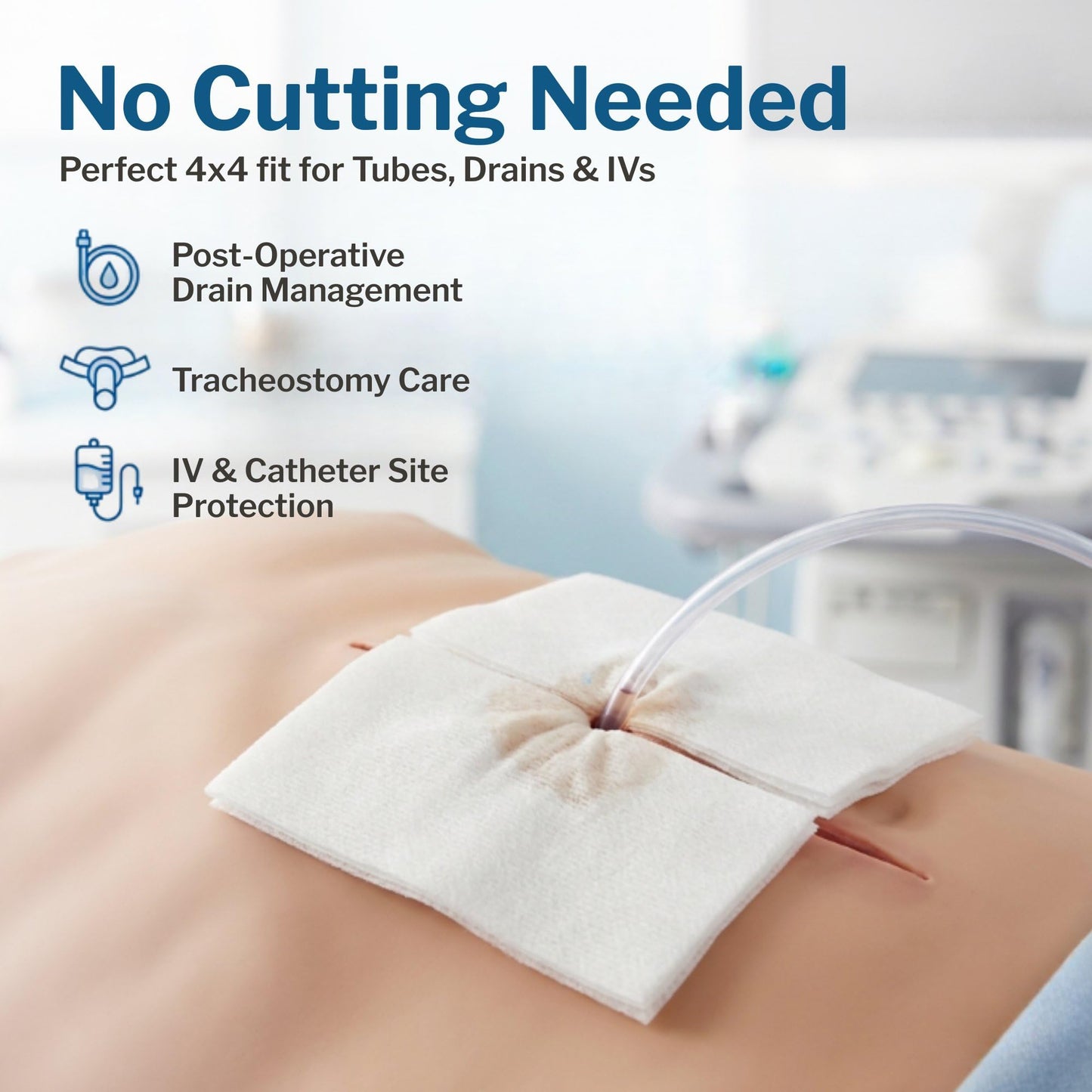 McKesson Sterile Drainage Sponges 4x4 Inch (50 Sponges, 25 Packs of 2) Pre-Slit Surgical Drain Gauze Pads – 6-Ply Split Gauze for Wound Drains & Post-Op Care – 2 per Pack