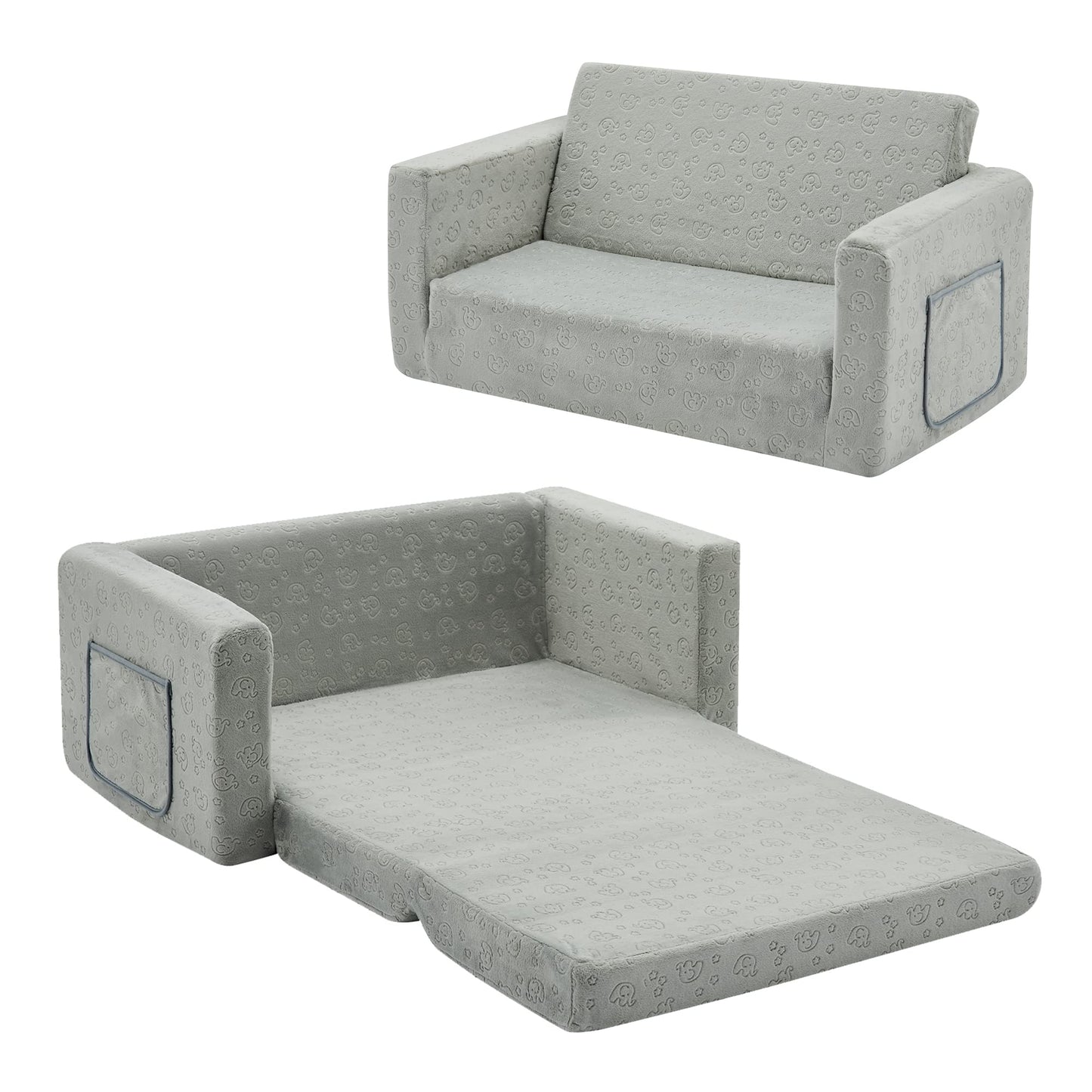 Ulax furniture Kids Fold Out Couch 2-in-1 Children Convertible Sofa to Lounger with Soft Plush Fabric