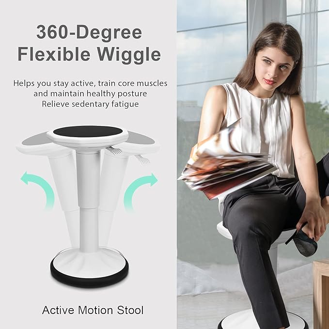 Giantex Wobble Stools for Classroom Seating, Wiggle Stool with Adjustable Height, 24" Active Learning Stool, Sitting Balance Chair for School, Office Stand Up, Flexible Seating Wobble Chair (White)