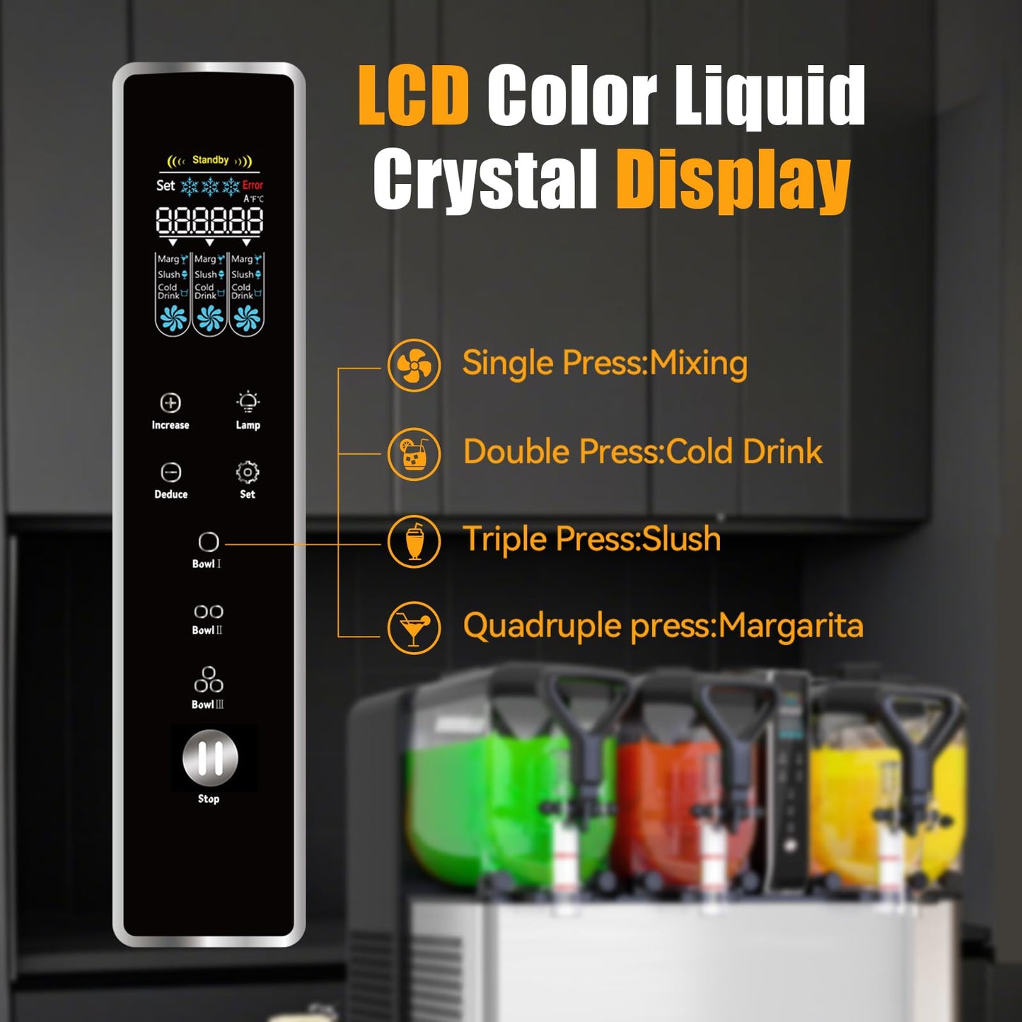 Commercial Slushie Machine, 1.05 Gallons x 3 Tank Frozen Margarita Machine with LED Lights for Business Birthday Party, 580W Slush Machine with Auto Clean for Margaritas Frozen Cocktails