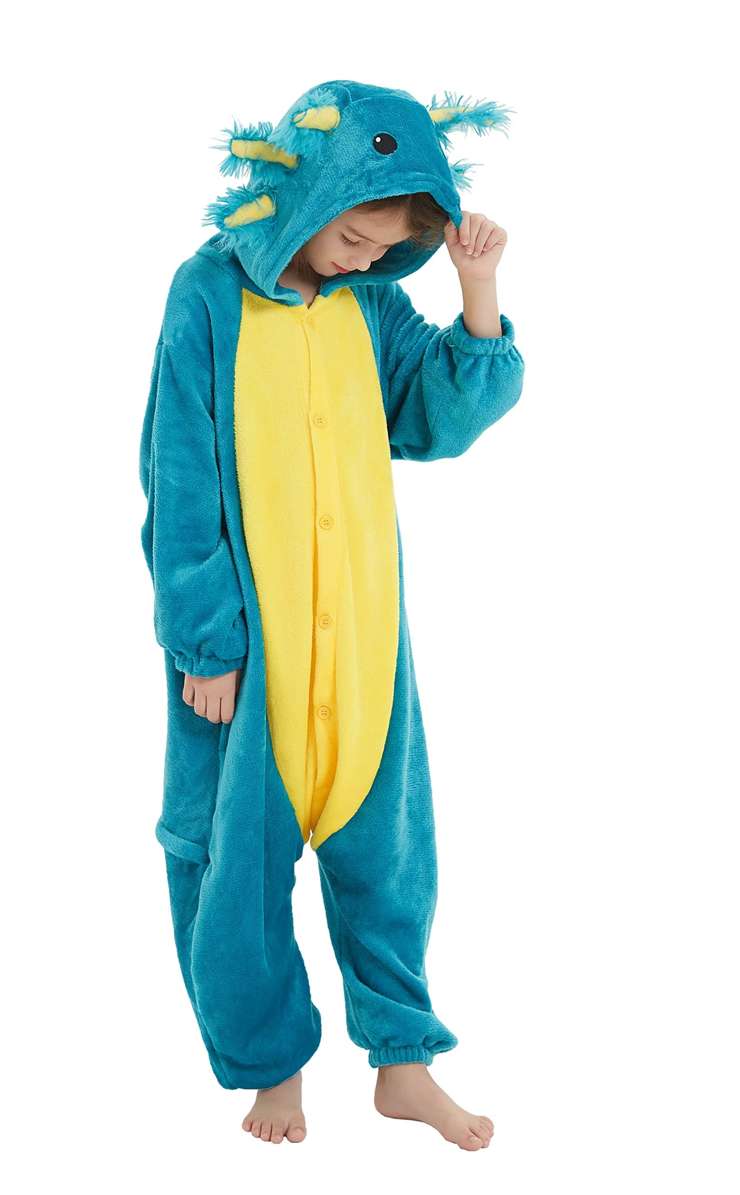 CuteOn Axolotl Onesie Pajamas for Kids Halloween Christmas Costume Gift, Height for 140cm