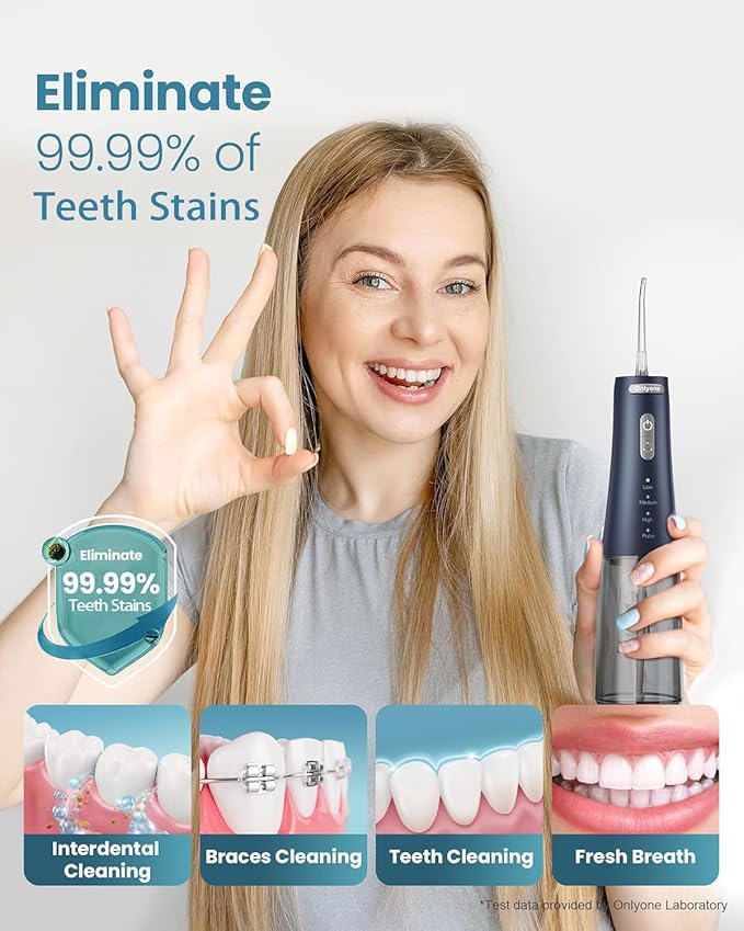 Onlyone Water Dental Flosser Pick for Teeth 300ML Portable Oral Irrigator Rechargeable Travel Irrigation Cleaner Cordless Electric Flossing Machine for Teeth Cleaning Power Flossers IPX7 Waterproof