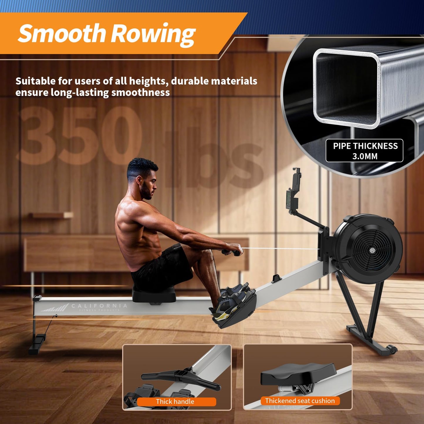 California Fitness Products by Marcy Deluxe Rowing Machine with Adjustable Air Resistance for Cardio Training NS-7874RW