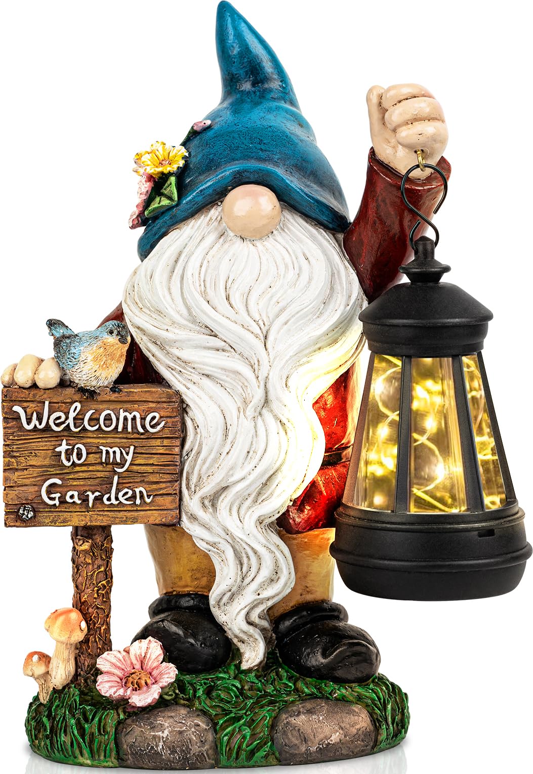 C&Y&G&X Solar Garden Gnome Statue – Waterproof Outdoor Decor with Solar Lantern LED Lights and Welcome Sign for Yard, Lawn, Patio – Ideal Gift for Grandma Mom Women